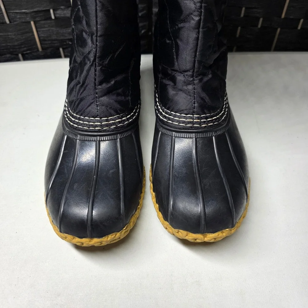 LL Bean Quilted Tall Duck Boots Women 6M Black Fleece Lined Waterproof Maine USA